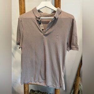 All Saints Mushroom Grey Polo Top - Large